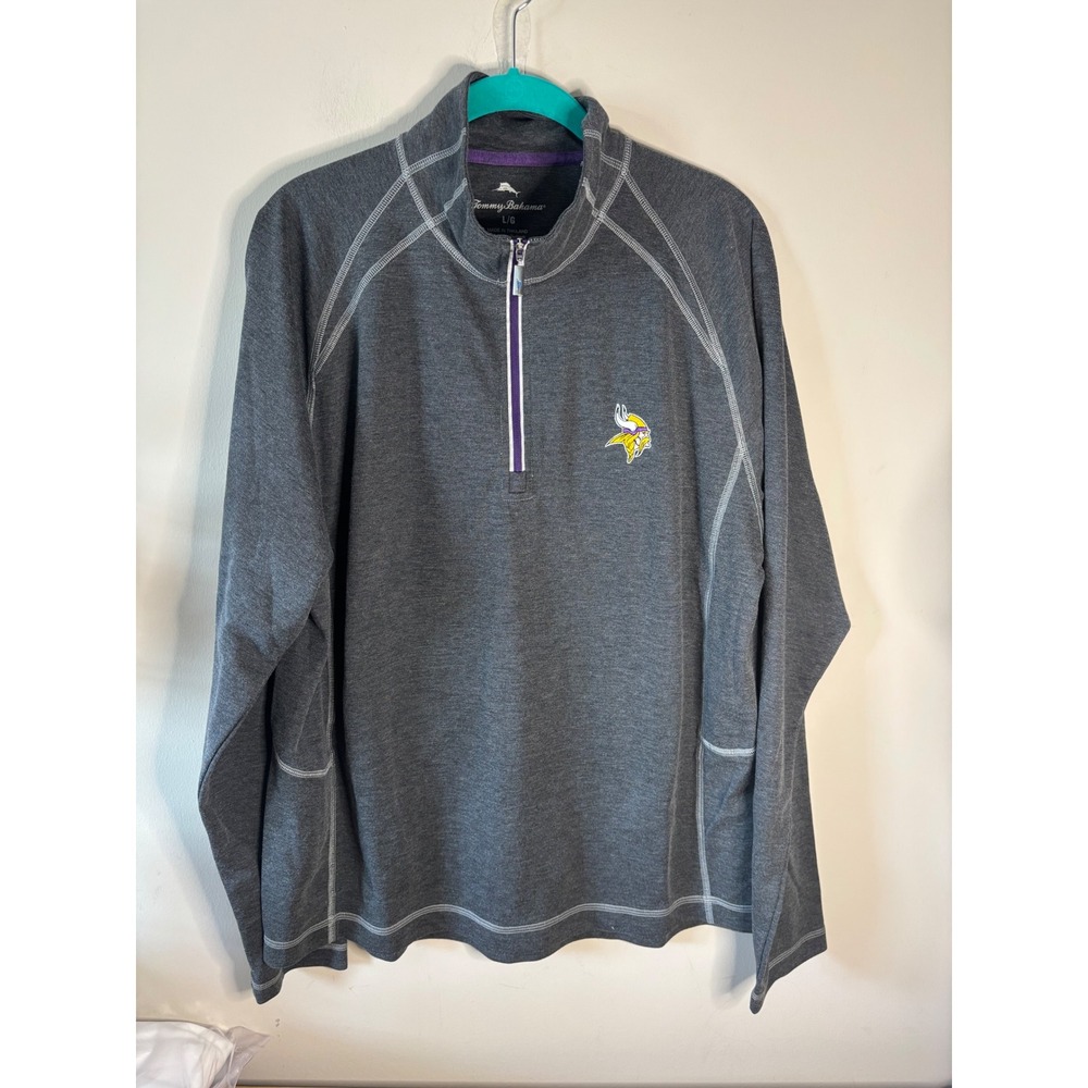 Tommy Bahama Minnesota Vikings NFL Mens Large Quarter Zip‎ Pullover Gray Heather